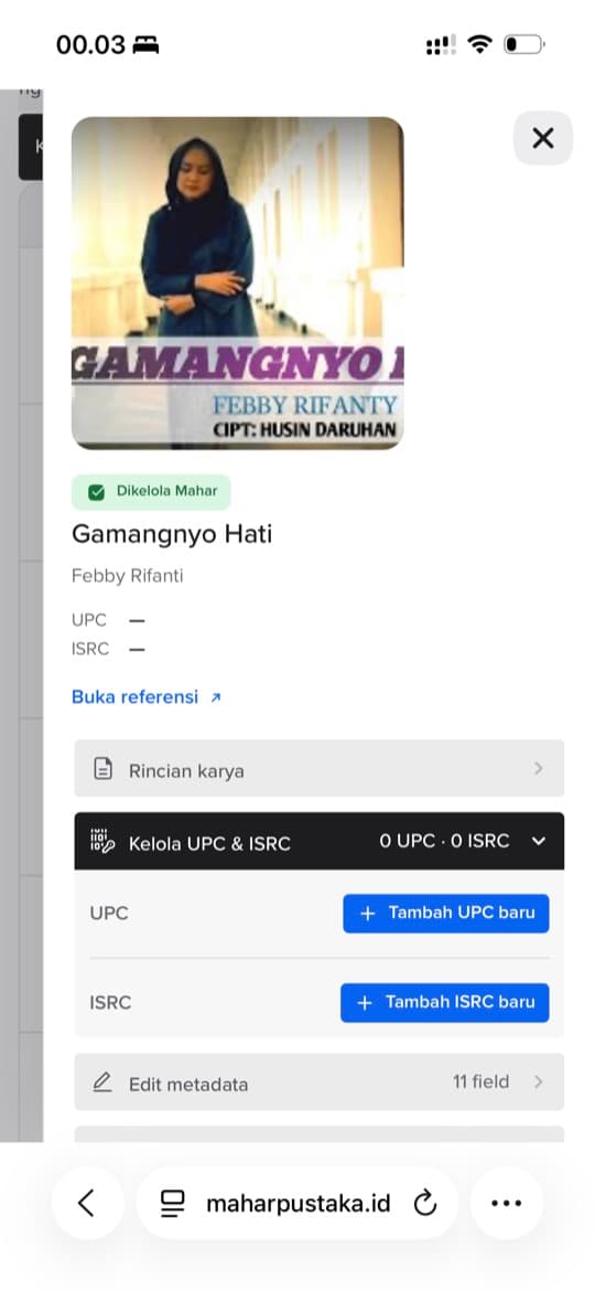 Detail karya Gamangnyo Hati pada dashboard Mahar Pustaka